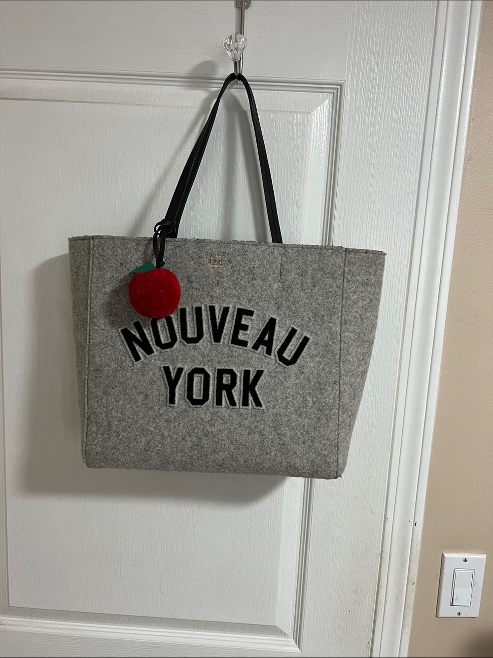 Kate Spade Nouveau York Gray Felt Tote Bag with Black Handles